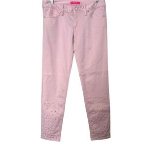 Lilly Pulitzer Pink Worth Skinny Pearl Embellished Hem Pants Womens 2